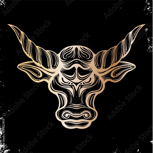 Head bull drawing line art logo design inspiration