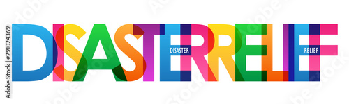 DISASTER RELIEF colorful rainbow typography banner
