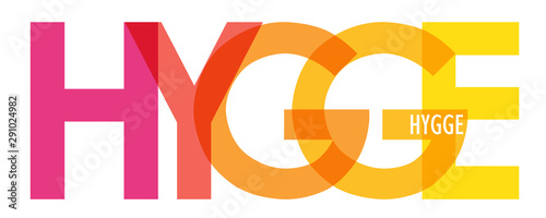 HYGGE (Danish for coziness) colorful rainbow typography banner