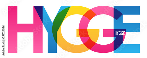 HYGGE (Danish for coziness) colorful rainbow typography banner
