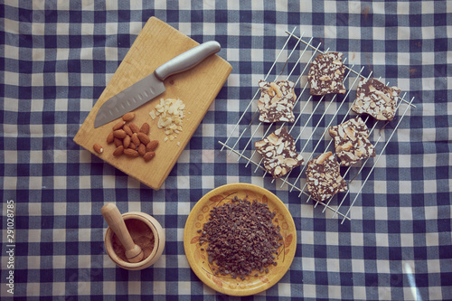 Making chocolate snaks with sliced ​​almonds photo