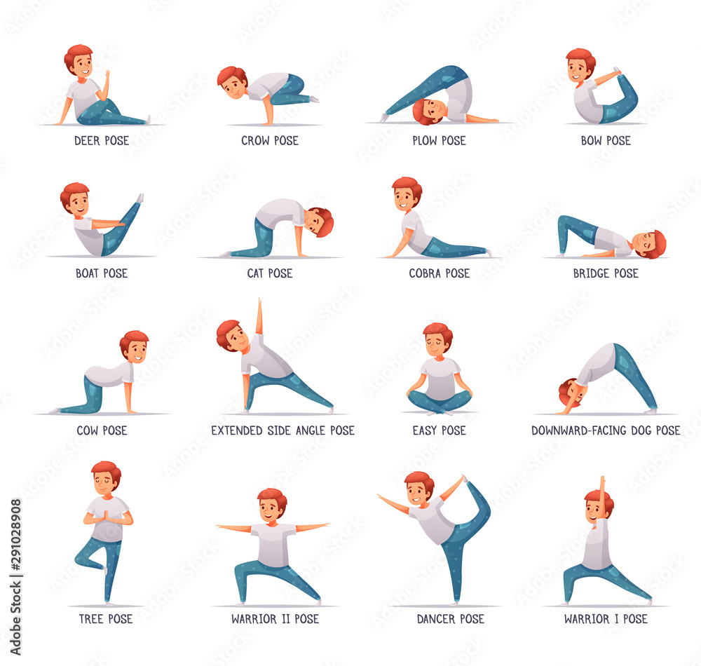 Kids Yoga Icons Set Stock Vector