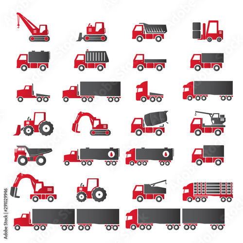 Heavy duty machines icon set