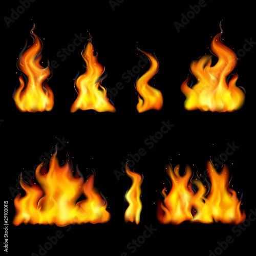 Realistic Fire Flame Icon Set