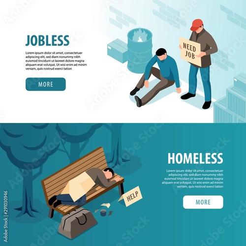 Jobless And Homeless Isometric Banners