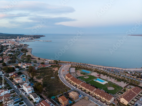 The bay of L'Ampolla, Catalonia, Spain. Drone aerial panorama © Ivan Abramkin