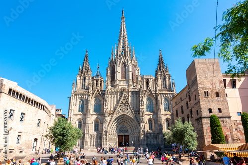 Cathedral of Holy Cross and Saint Eulalia in Gothic quarter, Barcelona, Spain photo