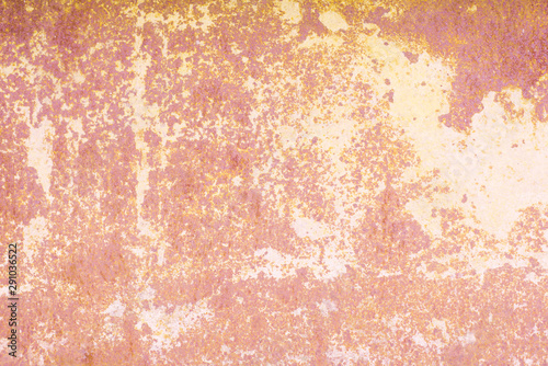 Beige pink coral background of a rusty leaf, stains
