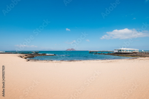 Landscape of paradisiacal beach, Las Agujas in Corralejo