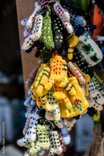 Turkish style traditional hand knitten socks on display photo