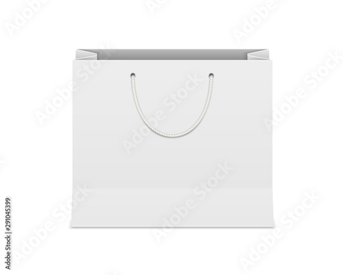 Blank shopping paper bag mockup. Empty cardboard packet on white background.