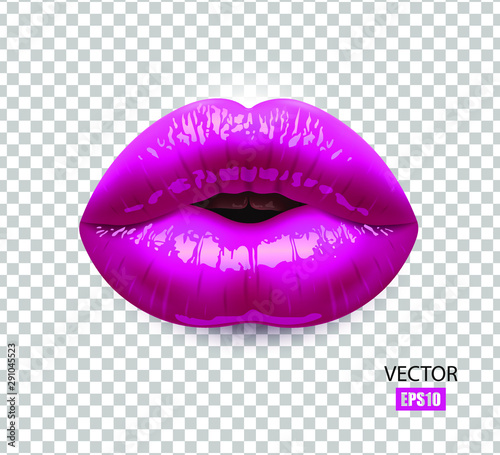 Fuchsia sexy female lips isolated on a transparent background, an air kiss, beautiful lips, beauty, fuchsia lipstick, cosmetics. 3D effect. Vector EPS10
