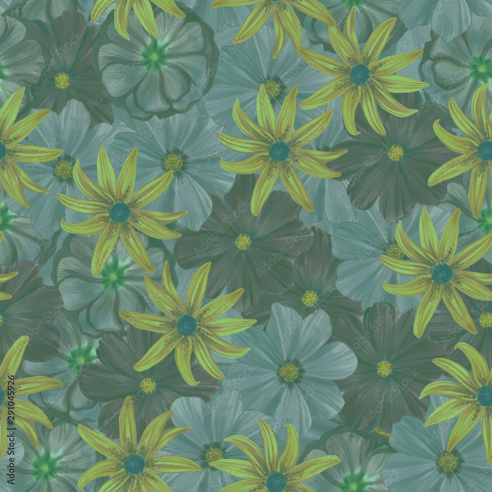 Obraz premium Hand painted colorful flowers. Flower pattern for design. Seamless floral pattern. Drawn flowers for packaging, wallpaper, fabric.