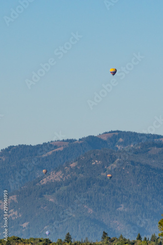 Hot air balloon over the mountains