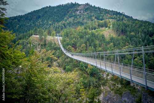 Suspension Bridge highline179 at Reutte between two hills in beautiful landscape Scenery of Alps, Tirol, Austria