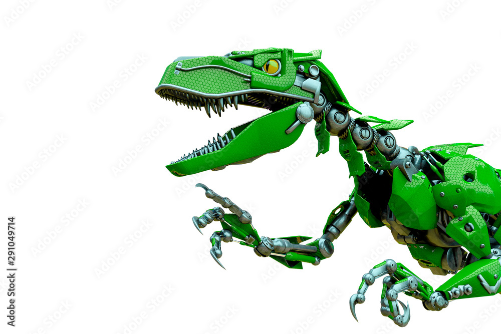 Obraz premium velociraptor robot doing a fast run close up
