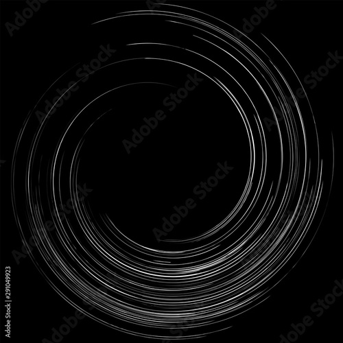 Detailed twirl, spiral element. Whirlpool, whirligig effect. Circular, rotating burst lines. Whirl radial spokes. Coil, twirl abstract shape
