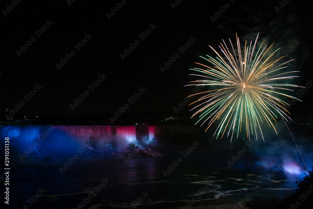 Fireworks Green Yellow Blue White Niagara Falls Ontario Canada Summer Fireworks Green Yellow Blue White Niagara Falls Ontario Canada Summer