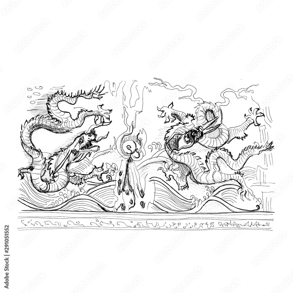 Fototapeta premium wall of nine dragons, beihai, freehand drawing
