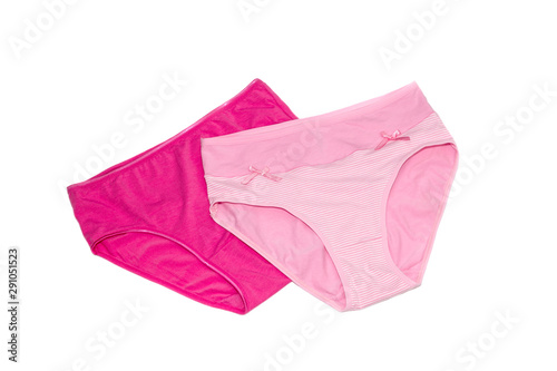 Female pink panties on a white background