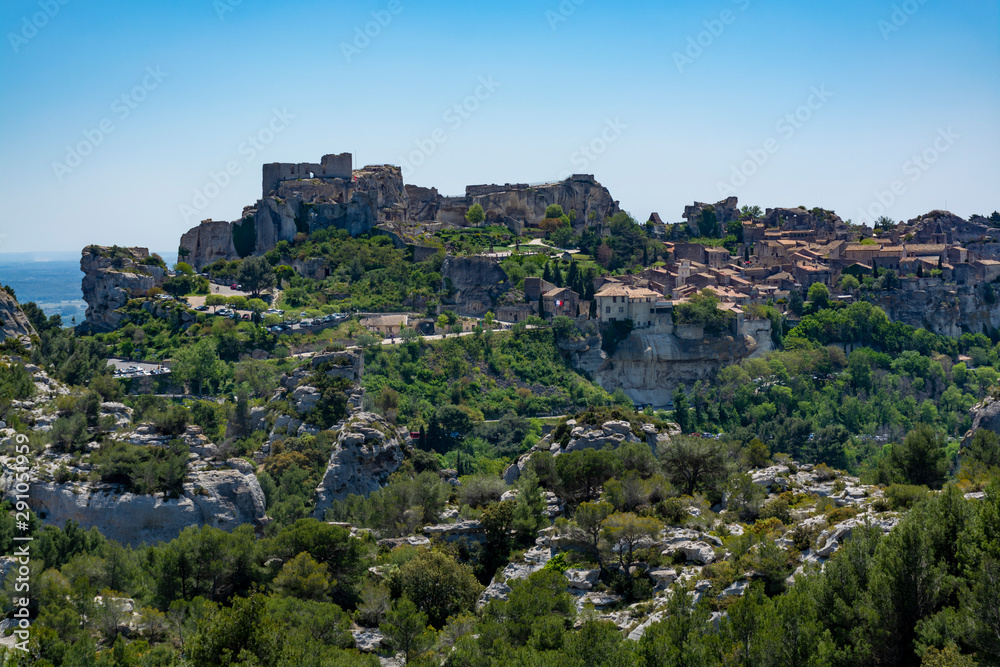Landscape with rocks of Alpilles mountains in Provence, South of France