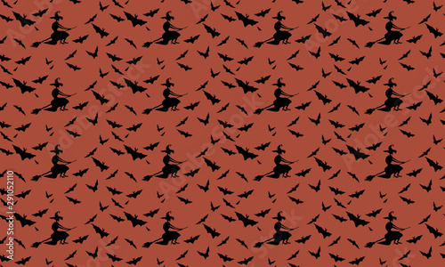 seamless vector halloween witch and bat  background with pattern