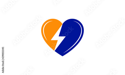 Thunder Heart Logo, Electrical sign with a Heart, Love Power Energy Logo Design Element, Lightning bolt in heart shape logo design. Love Lightning Bolt Energy Logo, heart logo 