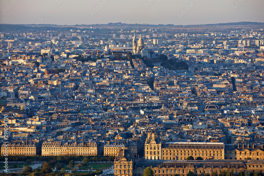 Aerial view of Montmartre with Sacre-Coeur Basilica in Paris, France