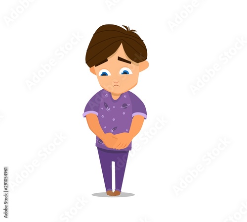Abusive words hurt. Sad boy,Depressed boy looking lonely .Illustration of a sad child, helpless, bullying