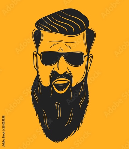 Bearded skull illustration, Vector hand drawn illustration.
