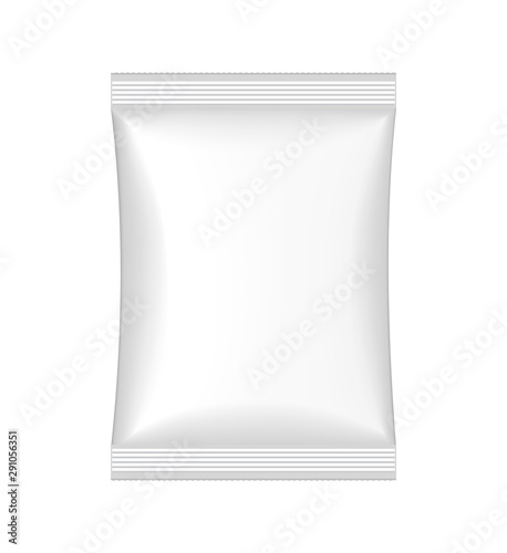 Design sachet for advertising of snack, food, candy, biscuit, chocolate, chips medical thing in mockup style. Laminate clean package.Paper box 3d on isolated background. vector illustration