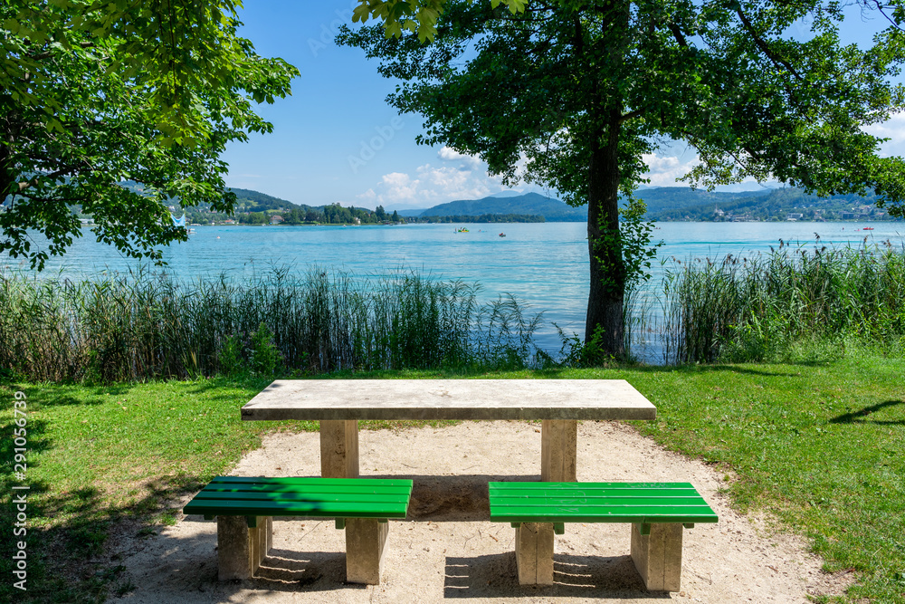 Bench to Relax at the Woerthersee in Carinthia, Austria Bench to Relax at the Woerthersee in Carinthia, Austria