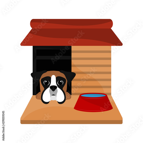 Dog house with a cute boxer cartoon - Vector