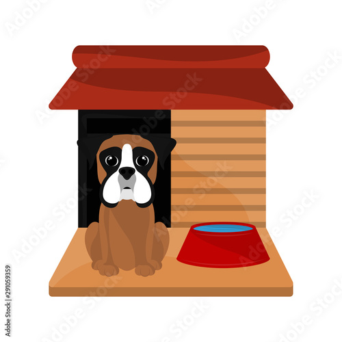 Dog house with a cute boxer cartoon - Vector