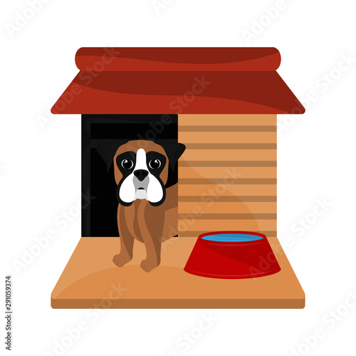 Dog house with a cute boxer cartoon - Vector