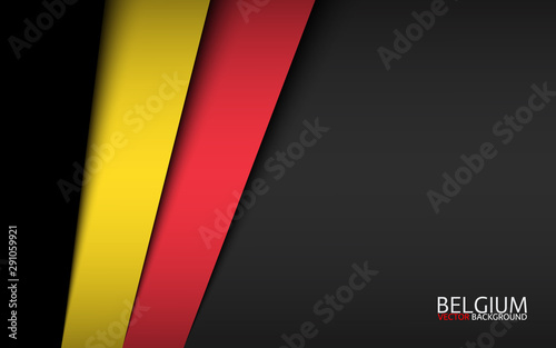 Modern vector background with Belgian colors and grey free space for your text, overlayed sheets of paper in the look of the Belgian flag, Made in Belgium