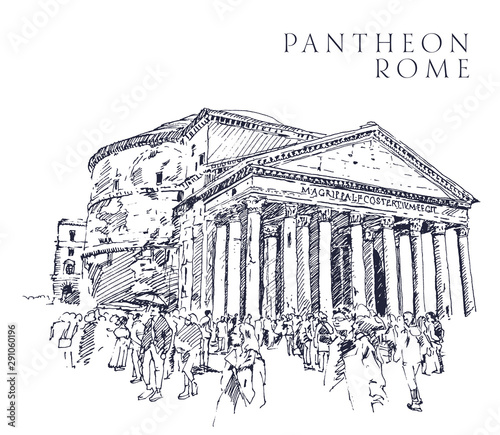 Drawing sketch illustration of the Pantheon  Rome