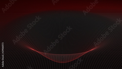 Red gravitational field on black background - 3D rendering illustration