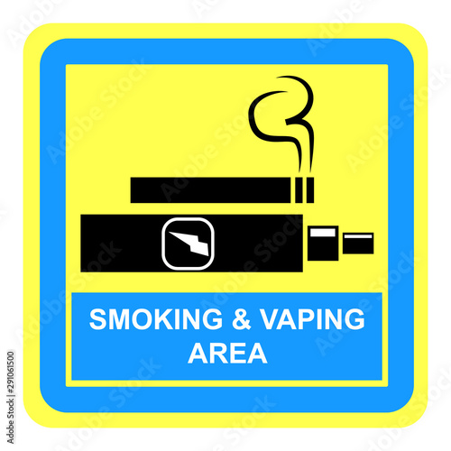 Simple Yellow Blue and White Vector Sign, Smoking and Vaping Area photo