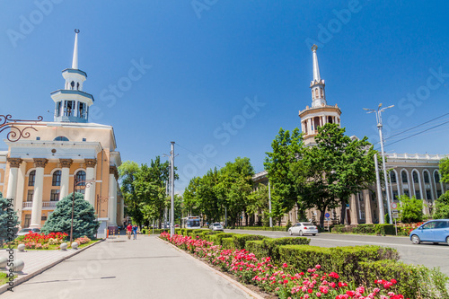 BISHKEK, KYRGYZSTAN - JUNE 3, 2017: National Bank Of Kyrgyz Republic and International University of Kyrgyzstan at Chuy Avenue in Bishkek, capital of Kyrgyzstan. photo