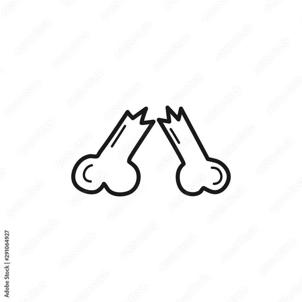 Hand drawn broken bone isolated on a white. Sketch. Vector illustration.