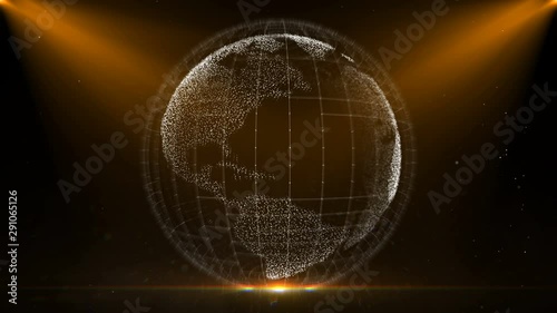 Rotating globe in center, worldwide business background planet earth spins