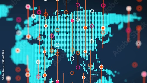 Asia digital schematic blue map rotation with business stock candle sticks