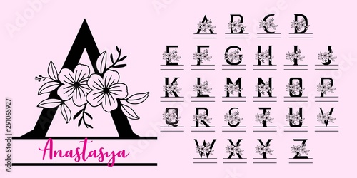 A-Z Monogram split letters with flower