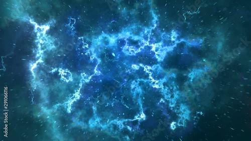 Future space travel fantastic view hyper jump, flying through blue space