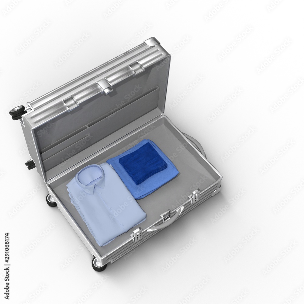 Shirts and towels in Aluminum Luggage, SuitCase Shirts and towels in Aluminum Luggage, SuitCase