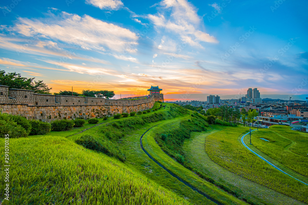outh Korea.18 September 2019. Fortress in Suwon, Hwaseong Fortress is the wall surrounding the center of Suwon,