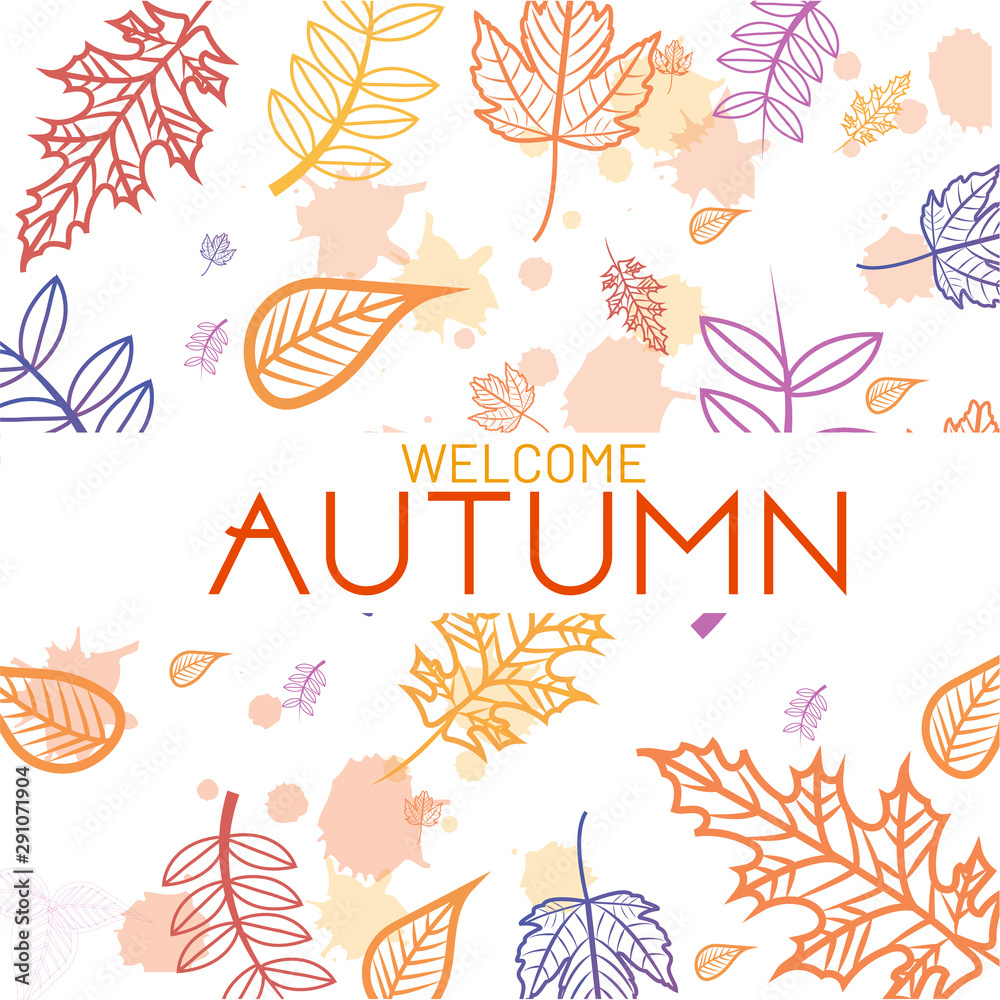 Autumn seasonals postes with autumn leaves and floral elements in fall colors.Autumn greetings cards perfect for prints,flyers,banners,invitations,promotions and more.Vector autumn illustration set.