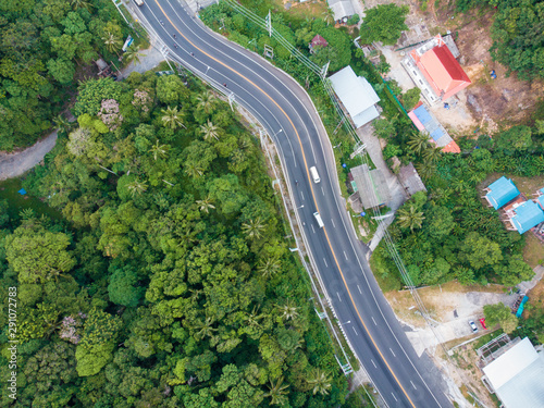 Mountain road tropical forest on island