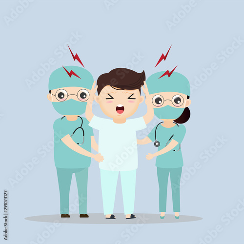 The doctor is looking after patients with severe headaches.